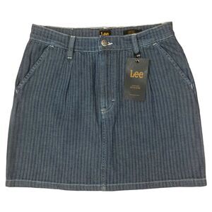 Lee Women's Denim Jean Mini High Rise Casual Skirt Size 28 Grey Blue Striped